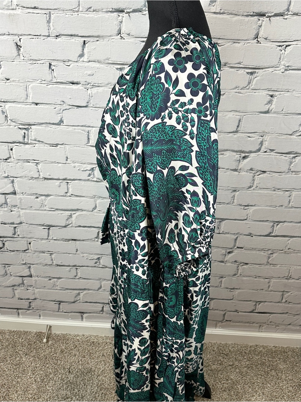 J. Crew Silky One Shoulder Ruffle Hem Dress Size 24 Emerald Navy Floral Formal - Picture 3 of 16